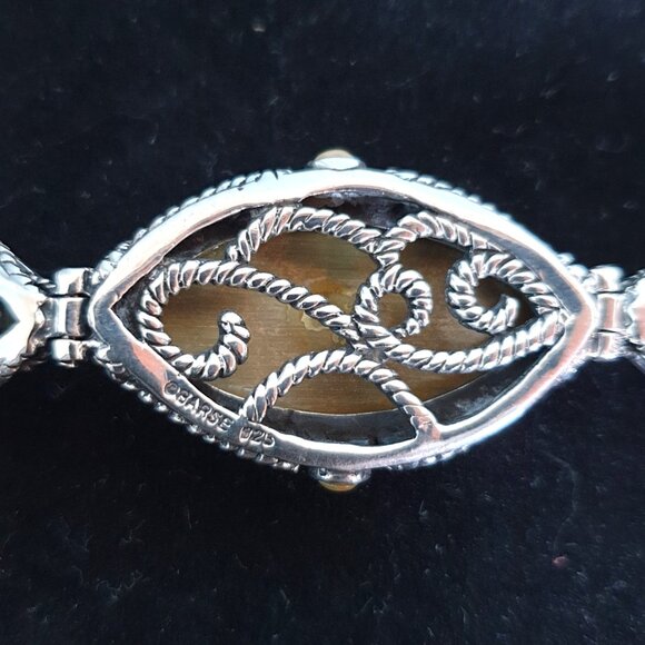 Bold Vintage Southwestern Hand Crafted Green Gaspeite 925 Silver BARSE Bracelet - Picture 10 of 17